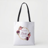 Tote Bag Bride blanc fleuri or géométrique nom du mariage (Devant)