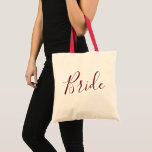 Tote Bag Bride Burgundy<br><div class="desc">A lovely Tote bag for a lovely bride,  this design objets "Bride" sont gravés dans beautiful cursive burgundy font. Place your order today !</div>