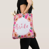 Tote Bag Bride Chic Script rose Aquarelle Floral (De près)