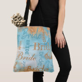 Tote Bag Bride Gold Turquoise Script Mariage moderne (De près)