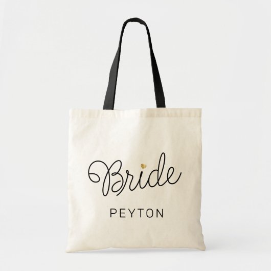 Tote Bag Bride Modern Script Gold Heart Nom du Mariage (Devant)