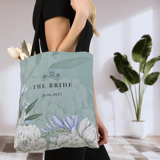 Tote Bag Bride Peony | Sage Green & White Botanical Wedding