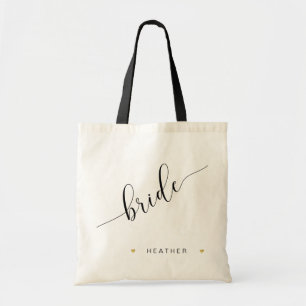 Tote Bag Bride Script Simple moderne Bridal Party Gold Hear
