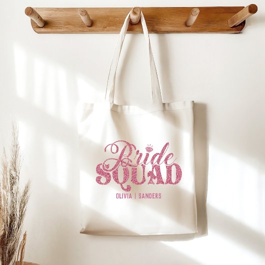 Tote Bag Bride Squad Cute Bright Pink