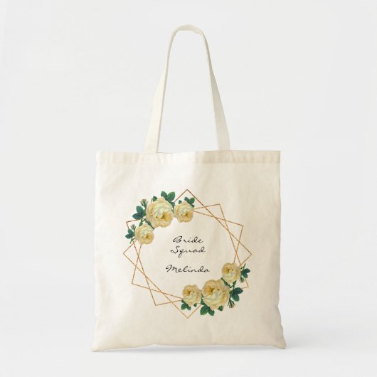 Tote Bag Bride Squad Jaune Floral Elégant Parties scintilla (Devant)