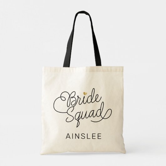 Tote Bag Bride Squad Modern Script Gold Nom du Mariage (Dos)