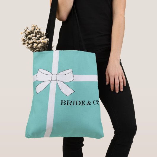 Tote Bag BRIDE Tiara Turquoise Blue Bride Wedding shower (De près)
