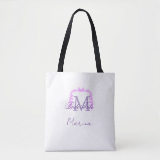 Tote Bag Bride tribe monogram purple ruffle pink border spa