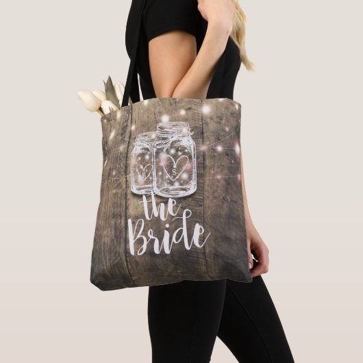 Tote Bag Brides mariages Bois rustique Mason Jar Lumières (De près)
