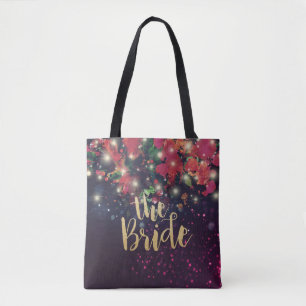 Tote Bag Brides mariages Bourgogne Rouge Floral Lumières