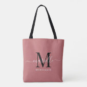 Tote Bag Bridesmaid Cadeau noir blanc Monogramme Dusty Rose (Dos)