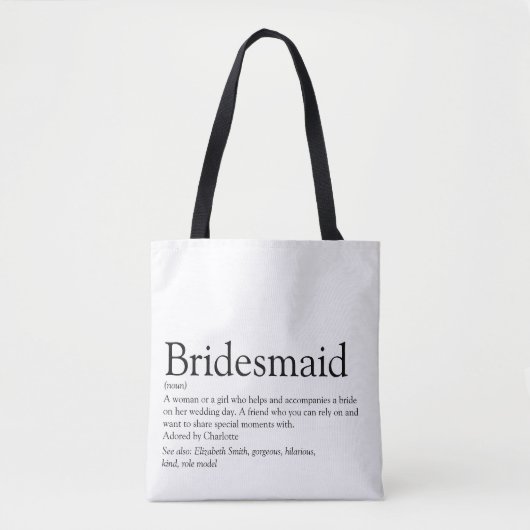Tote Bag Bridesmaid Définition personnalisée Mariage Faveur (Devant)
