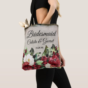 Tote Bag Bridesmaid Élégant Mariage floral rouge foncé