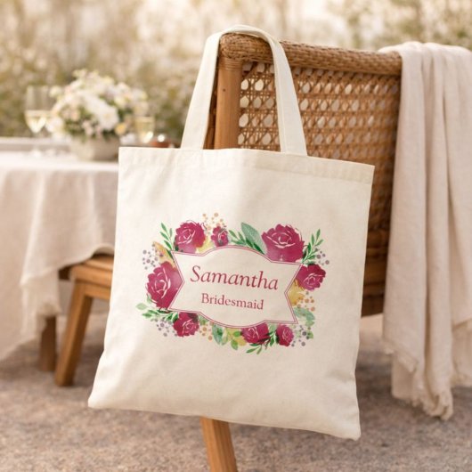 Tote Bag Bridesmaid Floral Bourgogne