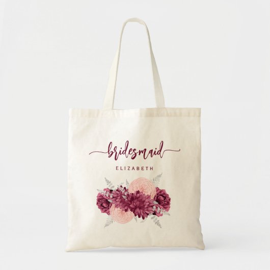 Tote Bag Bridesmaid Floral Burgundy Blush Script (Devant)
