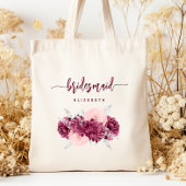 Tote Bag Bridesmaid Floral Burgundy Blush Script