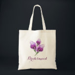Tote Bag Bridesmaid Floral Purple Calla Lily<br><div class="desc">Ce sac fourre-tout de femme de chambre présente un motif floral violet de lys d'aquarelle. Vous pouvez le personnaliser avec un nom. Visitez notre magasin ou nos pages de collection pour plus de produits présentant ce design que vous pouvez customiser pour vos besoins.</div>