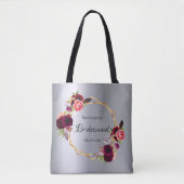 Tote Bag Bridesmaid floraux d'argent bordeaux (Devant)