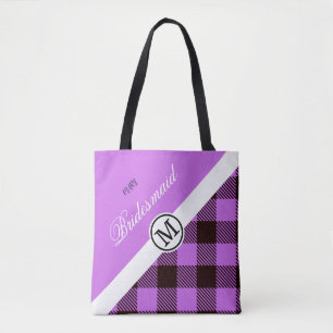 Tote Bag Bridesmaid Gift Orchid Plaid Tartan Personnalisé