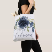 Tote Bag Bridesmaid Gift Party Navy Blue Silver (De près)