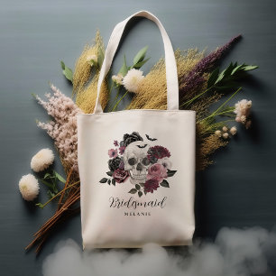 Tote Bag Bridesmaid Halloween gothique Floral Mariage crâne
