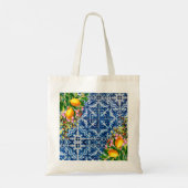 Tote Bag Bridesmaid Lemons Floral Bleu Blanc Carrelage (Dos)