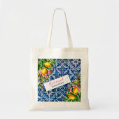 Tote Bag Bridesmaid Lemons Floral Bleu Blanc Carrelage (Devant)