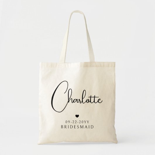 Tote Bag Bridesmaid Mariage Simple Modern Script Nom (Devant)