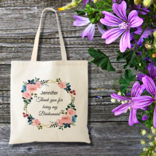 Tote Bag bridesmaid merci floral wreath chic mariage