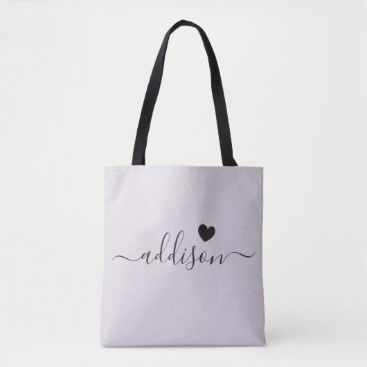 Tote Bag Bridesmaid Moderne Script Heart Lavender Grey (Devant)