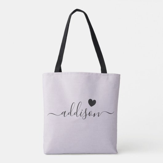 Tote Bag Bridesmaid Moderne Script Heart Lavender Grey (Dos)