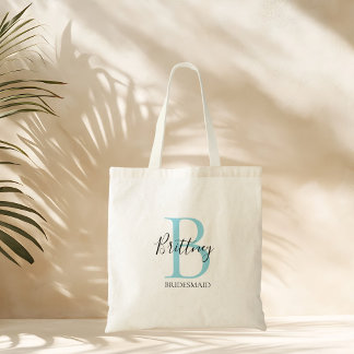 Tote Bag Bridesmaid Personalized Blue and Black Monogram