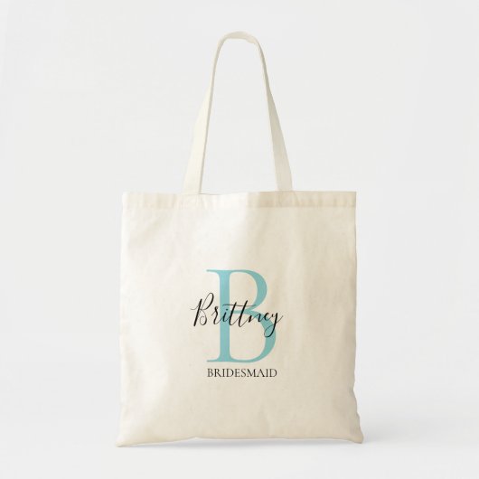 Tote Bag Bridesmaid Personalized Blue and Black Monogram (Devant)