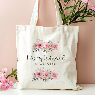 Tote Bag Bridesmaid Pink Floral Nom personnalisé