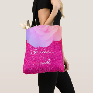Tote Bag Bridesmaid Pink Glittery Rose Gold Floral Mariage