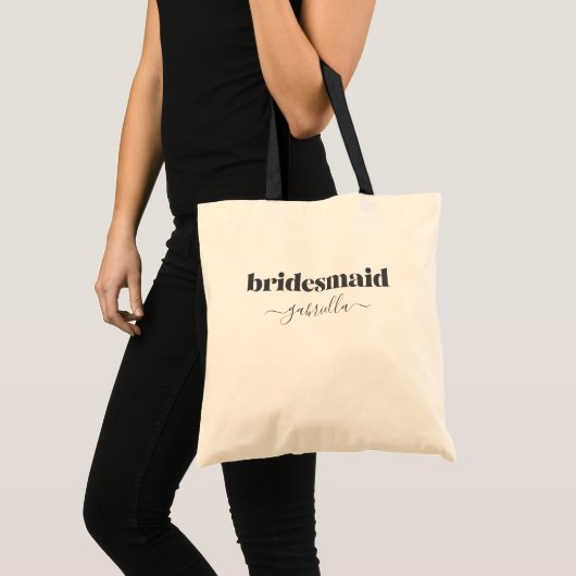 Tote Bag Bridesmaid Simple Minimaliste Moderne Noir Personn (Devant (produit))