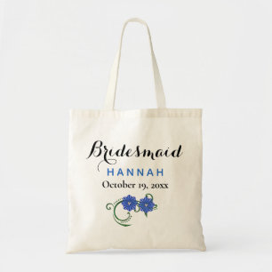 Tote Bag Bridesmaid Typographie moderne Fleurs bleues Maria