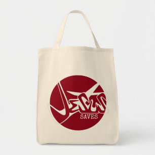 Tote Bag Bright Candy Red Jesus Saves Graffiti
