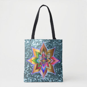 Tote Bag Bright Coloral Floral Aqua Faux Parties scintillan