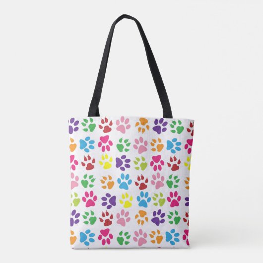Tote Bag Bright Colorful Paw Prints Pattern (Dos)