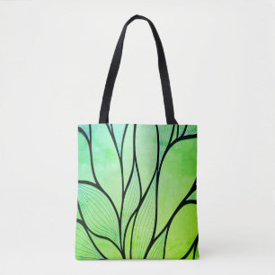 Tote Bag Bright Green Hues Creative Leave Motif