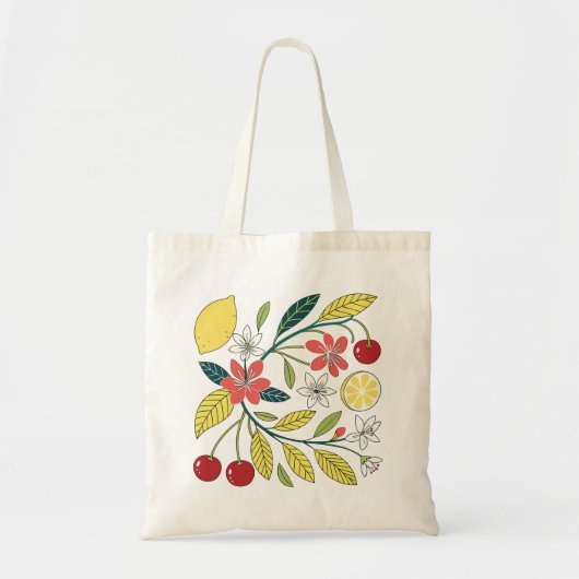 Tote Bag Bright Lemon and Cherry Botanical (Devant)