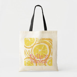 Tote Bag Bright Lemon Slices Bibliothèque Abstraite Livres