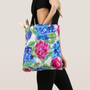 Tote Bag Bright rose et bleu Floral Joli Motif