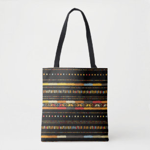 Tote Bag Bright Tribal Stripes Motif artisanal