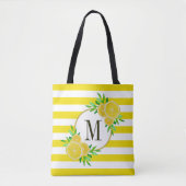 Tote Bag Bright Yellow Stripes Citron Citrus Fruit Monogram (Devant)