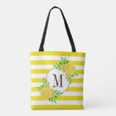 Tote Bag Bright Yellow Stripes Citron Citrus Fruit Monogram (Dos)