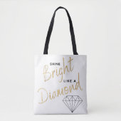 Tote Bag Briller Bright Diamond Script Noir Blanc Faux Or (Devant)