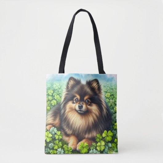Tote Bag Brindle Pomeranian Shamrock (Devant)