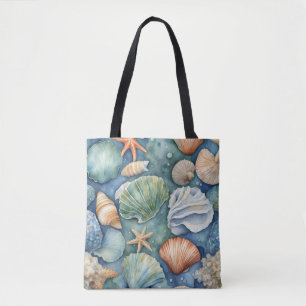 Tote Bag Brise Océanique Aquarelle : Coquillage et Étoile d
